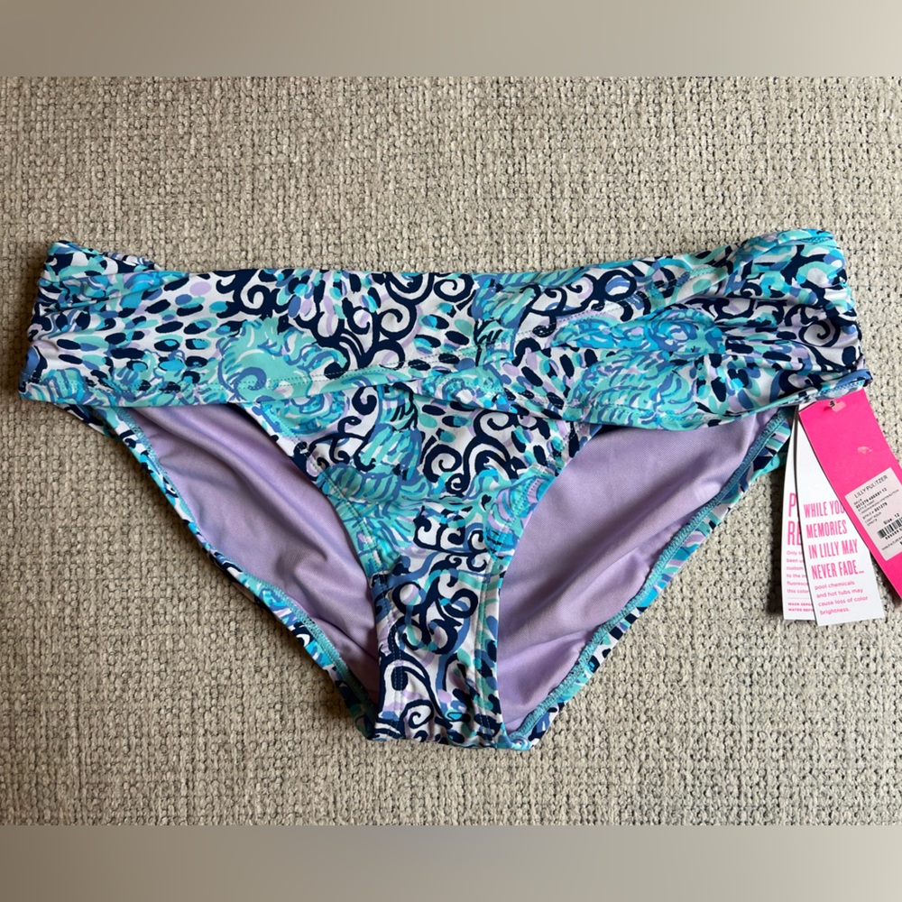 NWT Lilly Pulitzer Lagoon Sarong Hipster Bottom Light Aqua Spritz Size 12